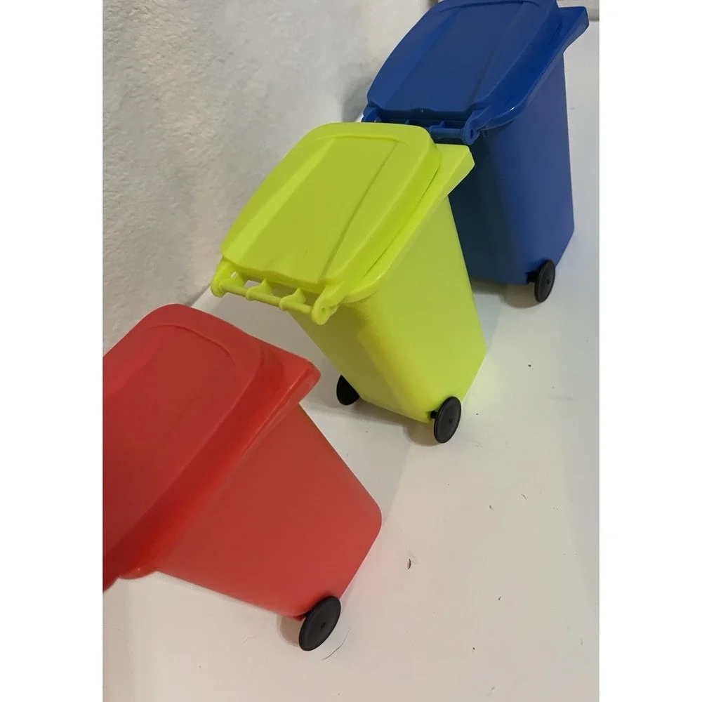 New (3) Desk Decor Pencil Holder Mini Blue Red & Green Recycling Garbage Cans